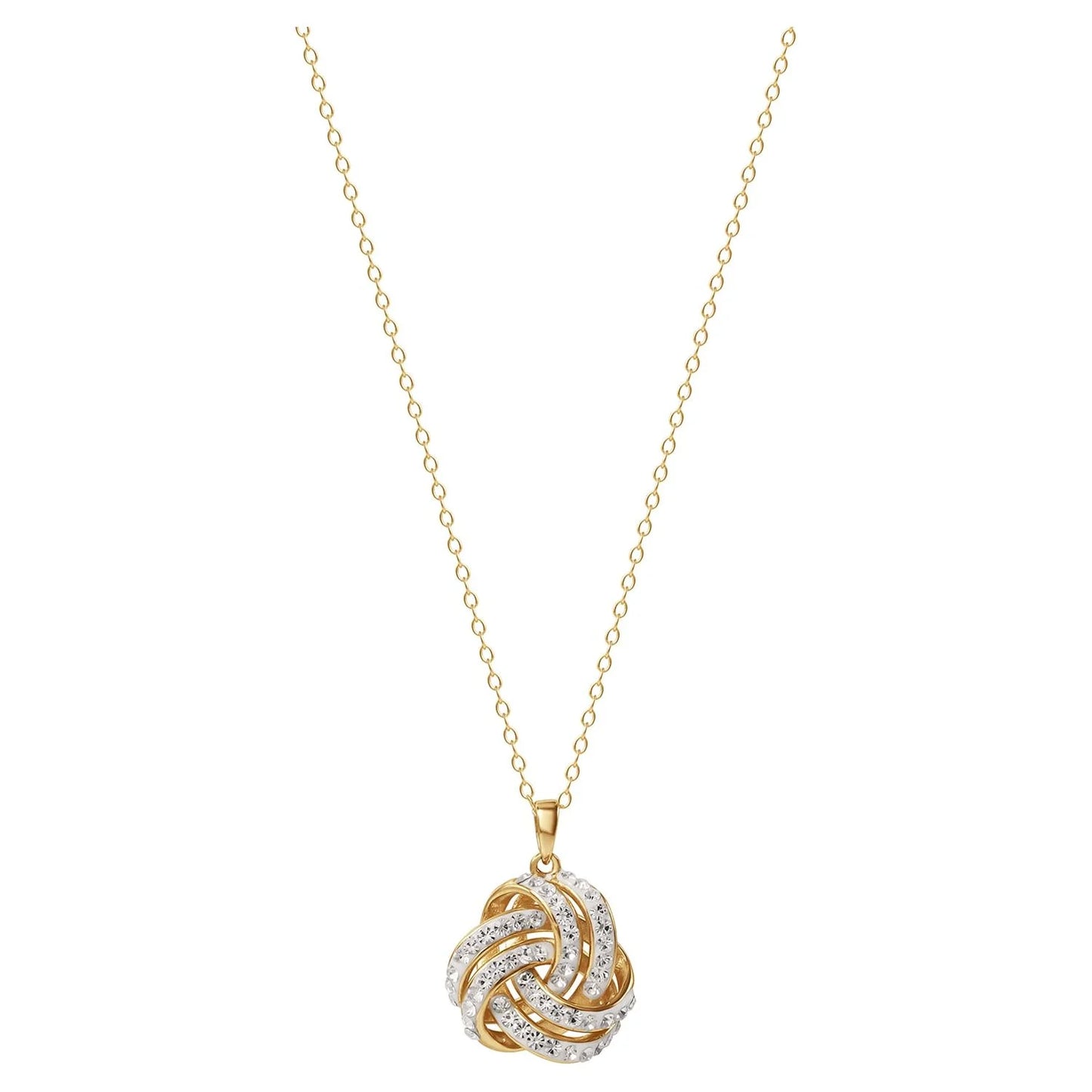 Fine Women'S Love Knot 18K Gold Crystal Pendant and Earring Set