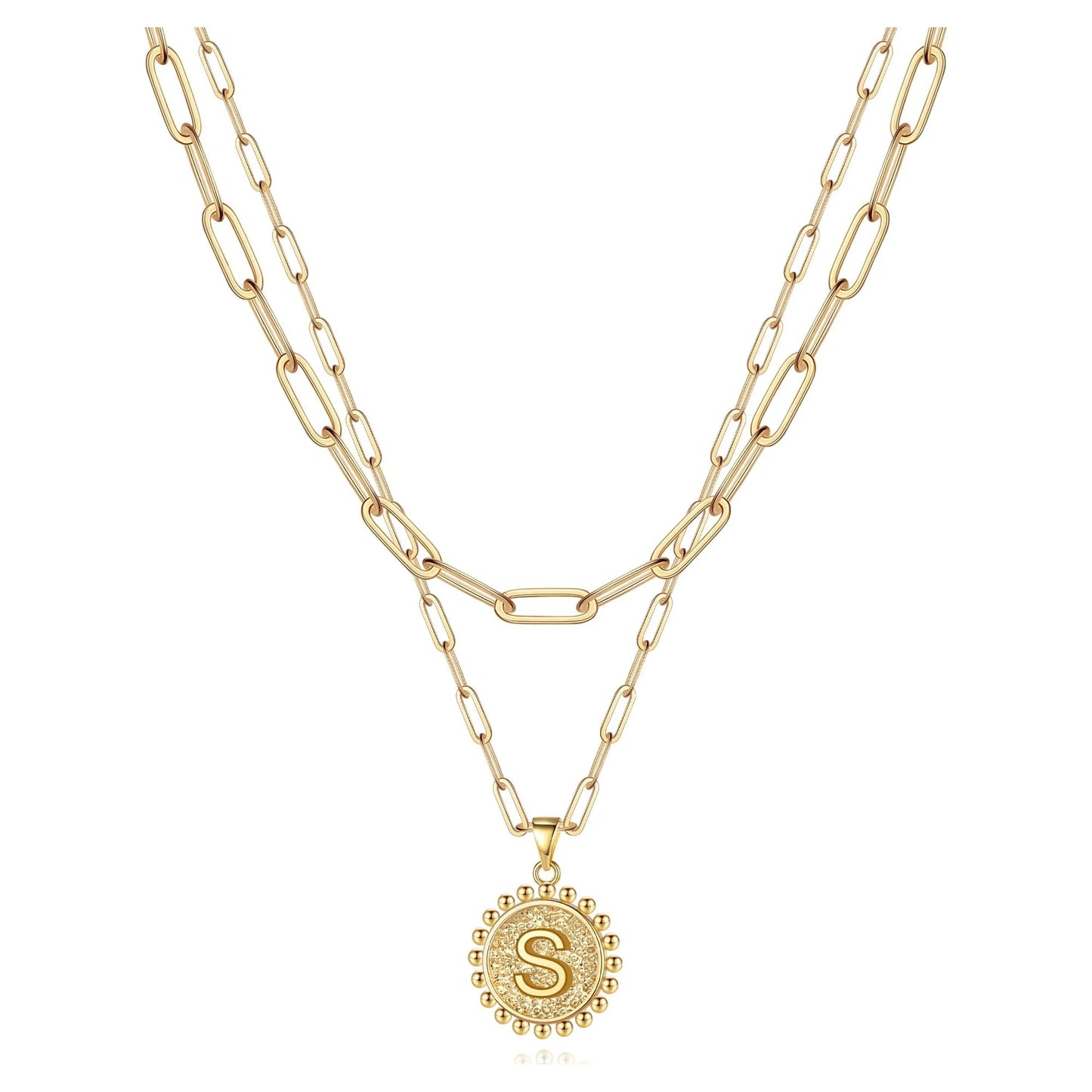 Gold Initial Necklaces for Women Layering Paperclip Link Coin Necklaces Gift for Women