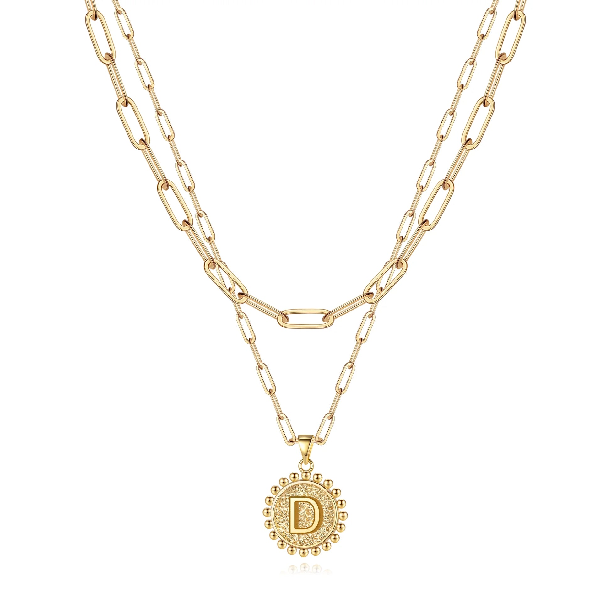 Gold Initial Necklaces for Women Layering Paperclip Link Coin Necklaces Gift for Women