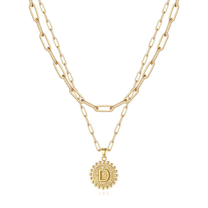 Gold Initial Necklaces for Women Layering Paperclip Link Coin Necklaces Gift for Women