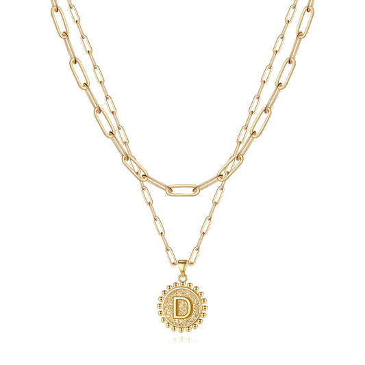 Gold Initial Necklaces for Women Layering Paperclip Link Coin Necklaces Gift for Women