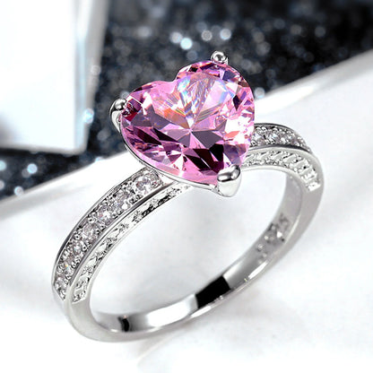 Rings for Alloy Wedding Ring Inlaid with Heart-Shaped Diamond Zircon Ring Women'S Engagement Jewelry