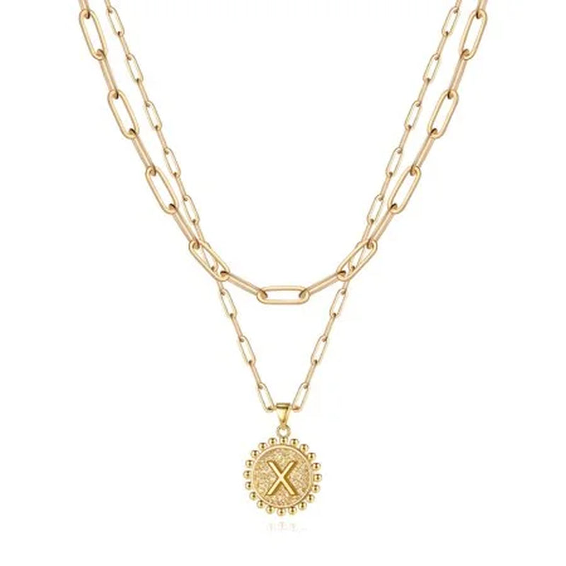 Gold Initial Necklaces for Women Layering Paperclip Link Coin Necklaces Gift for Women
