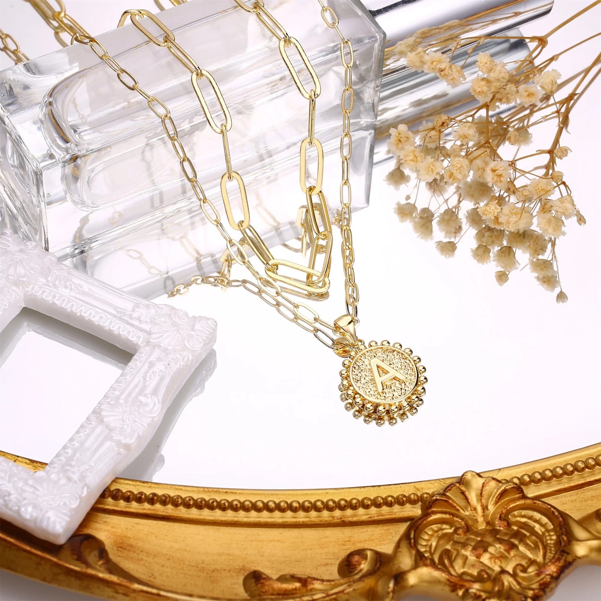 Gold Initial Necklaces for Women Layering Paperclip Link Coin Necklaces Gift for Women