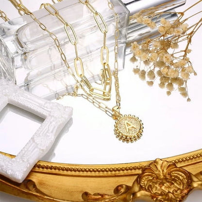 Gold Initial Necklaces for Women Layering Paperclip Link Coin Necklaces Gift for Women