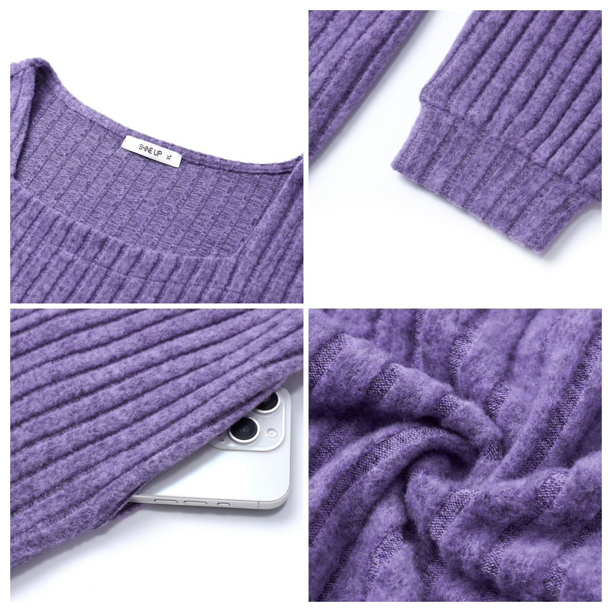 Dresses for Women Fall Square Neck Long Sleeve Knee Length Dress with Pockets