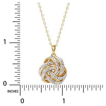 Fine Women'S Love Knot 18K Gold Crystal Pendant and Earring Set