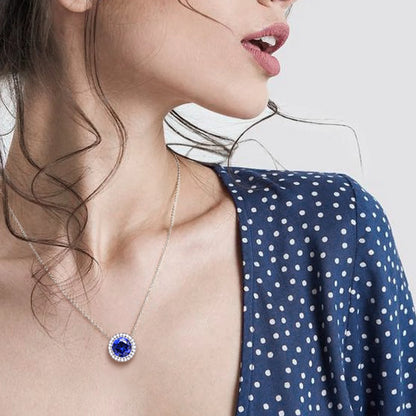 September Birthstone Necklaces Silver Plated round Shape Pendant Blue Birthstone Necklace Jewelry Birthday Gifts for Men and Women