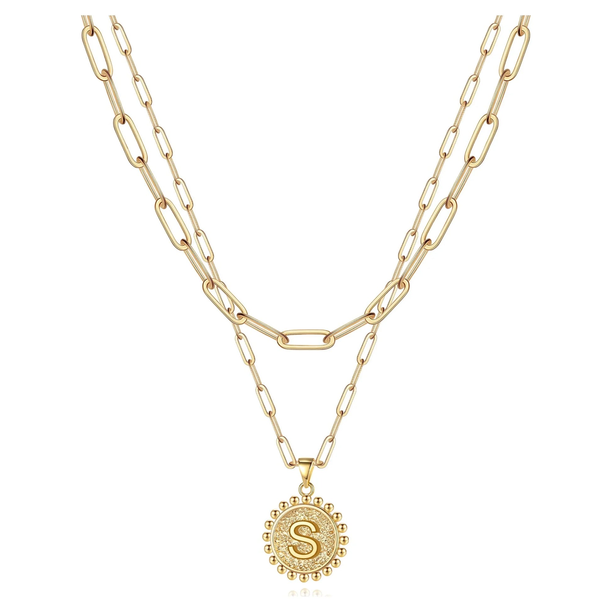 Gold Initial Necklaces for Women Layering Paperclip Link Coin Necklaces Gift for Women