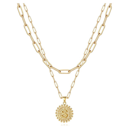 Gold Initial Necklaces for Women Layering Paperclip Link Coin Necklaces Gift for Women