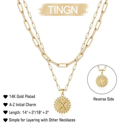 Gold Initial Necklaces for Women Layering Paperclip Link Coin Necklaces Gift for Women