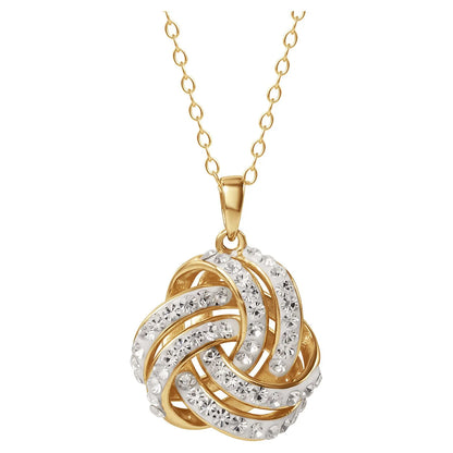 Fine Women'S Love Knot 18K Gold Crystal Pendant and Earring Set