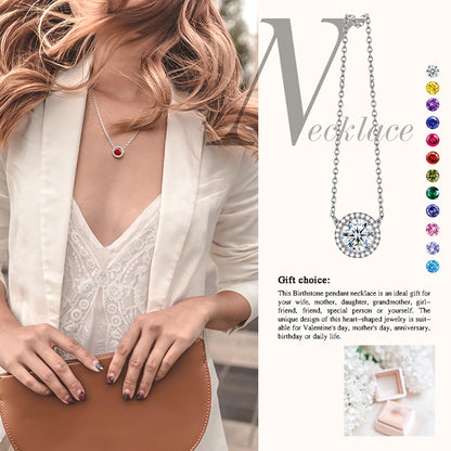 September Birthstone Necklaces Silver Plated round Shape Pendant Blue Birthstone Necklace Jewelry Birthday Gifts for Men and Women