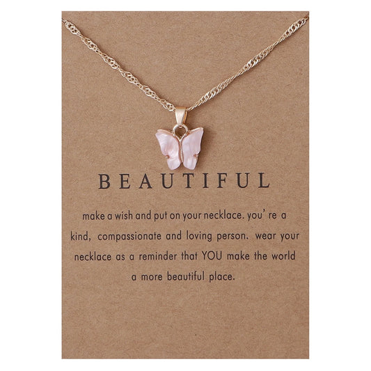 Womens Necklaces Sweet Butterfly Necklace Acrylic Color Clavicle Chain Necklace