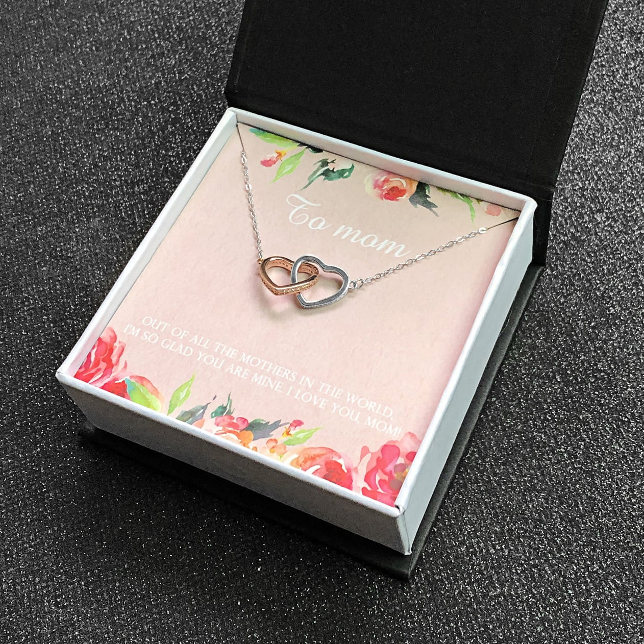 Mom Greeting Card Sterling Silver Linked Hearts Necklace Women