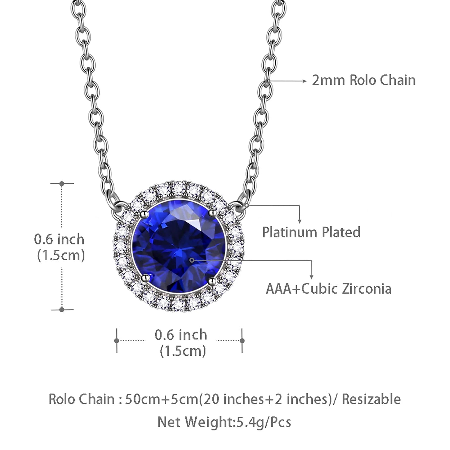 September Birthstone Necklaces Silver Plated round Shape Pendant Blue Birthstone Necklace Jewelry Birthday Gifts for Men and Women