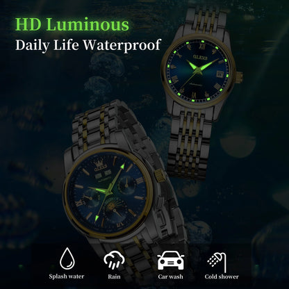 Automatic Couple Watches Set Casual Stainless Steel Waterproof His and Hers Wristwatch for Valentines Anniversary Wedding Romantic Chrismas Gifts, Luxury Watches Set of 2