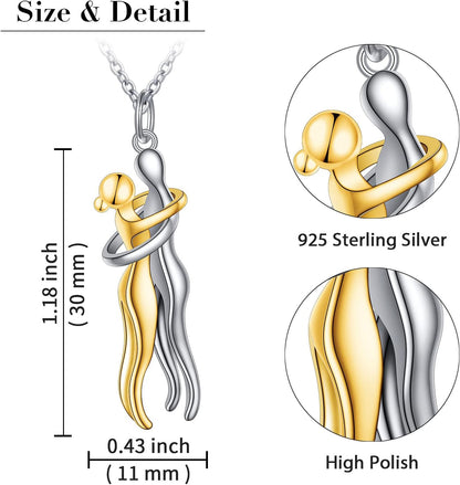 Hug Couple Necklace 925 Sterling Silver Hugging Couples Pendant Jewelry Gifts