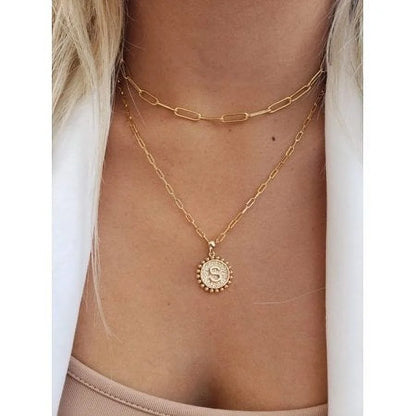 Gold Initial Necklaces for Women Layering Paperclip Link Coin Necklaces Gift for Women