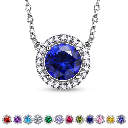 September Birthstone Necklaces Silver Plated round Shape Pendant Blue Birthstone Necklace Jewelry Birthday Gifts for Men and Women