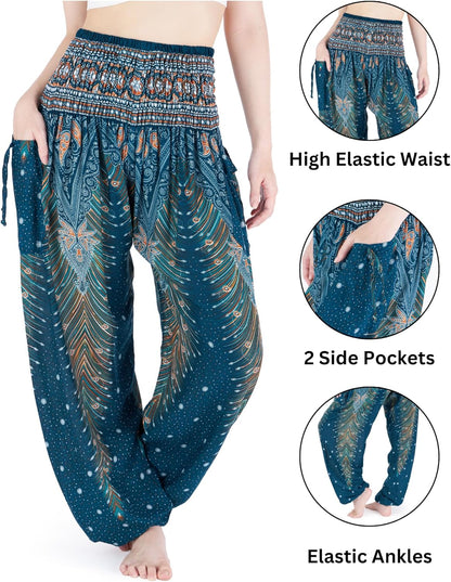 Women'S Smocked Waist Boho Flowy Yoga Harem Pants Hippie Clothes