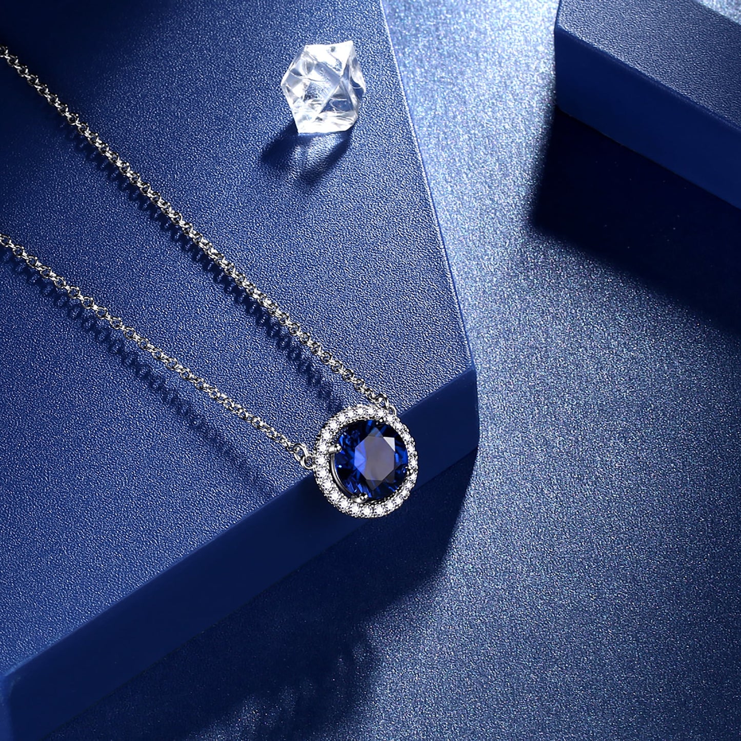 September Birthstone Necklaces Silver Plated round Shape Pendant Blue Birthstone Necklace Jewelry Birthday Gifts for Men and Women