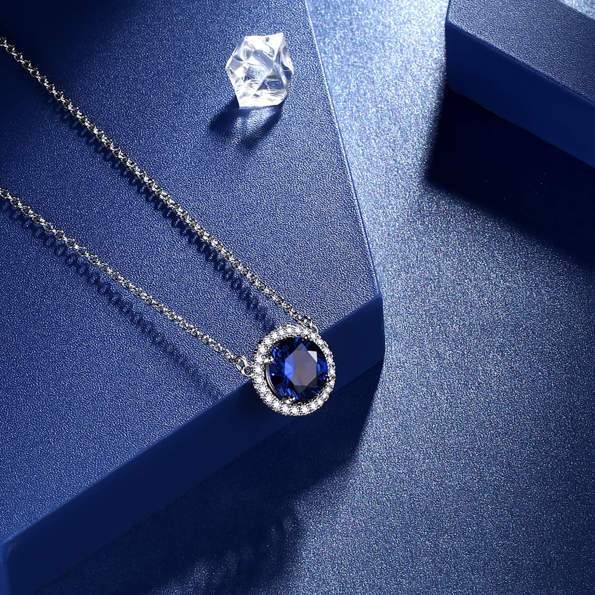 September Birthstone Necklaces Silver Plated round Shape Pendant Blue Birthstone Necklace Jewelry Birthday Gifts for Men and Women