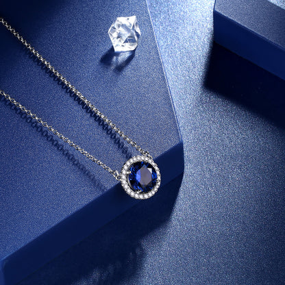 September Birthstone Necklaces Silver Plated round Shape Pendant Blue Birthstone Necklace Jewelry Birthday Gifts for Men and Women