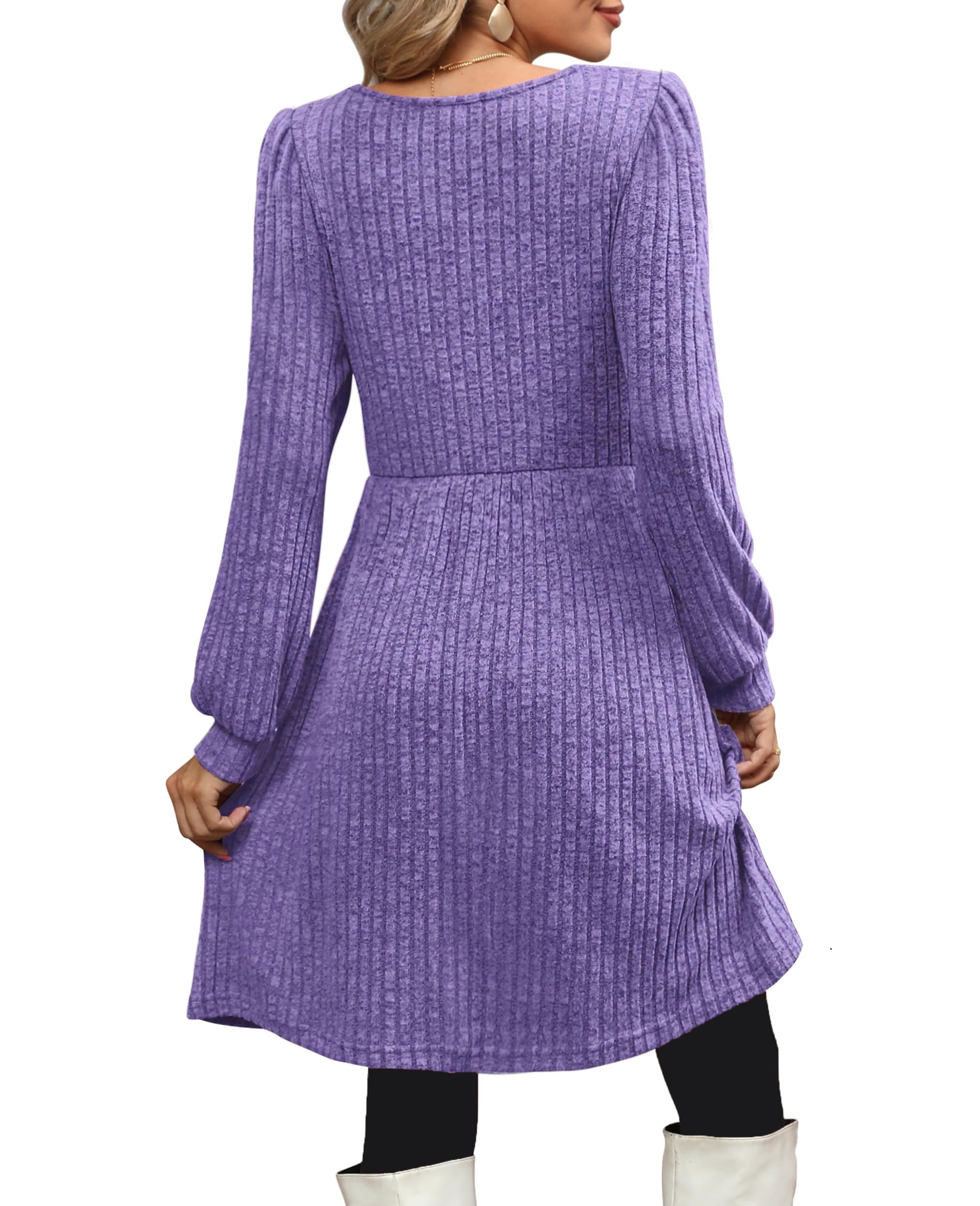 Dresses for Women Fall Square Neck Long Sleeve Knee Length Dress with Pockets